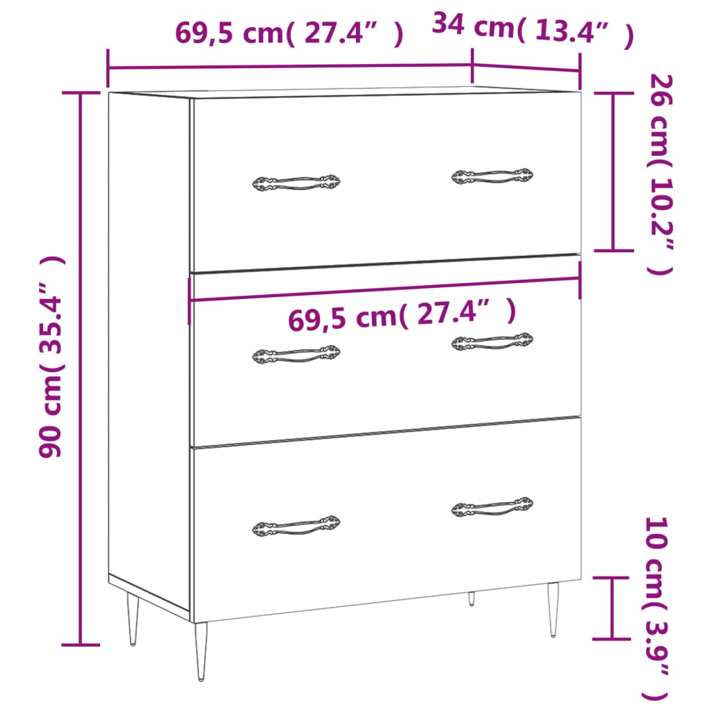 vidaXL Komoda boja hrasta sonome 69,5x34x90 cm od konstruiranog drva