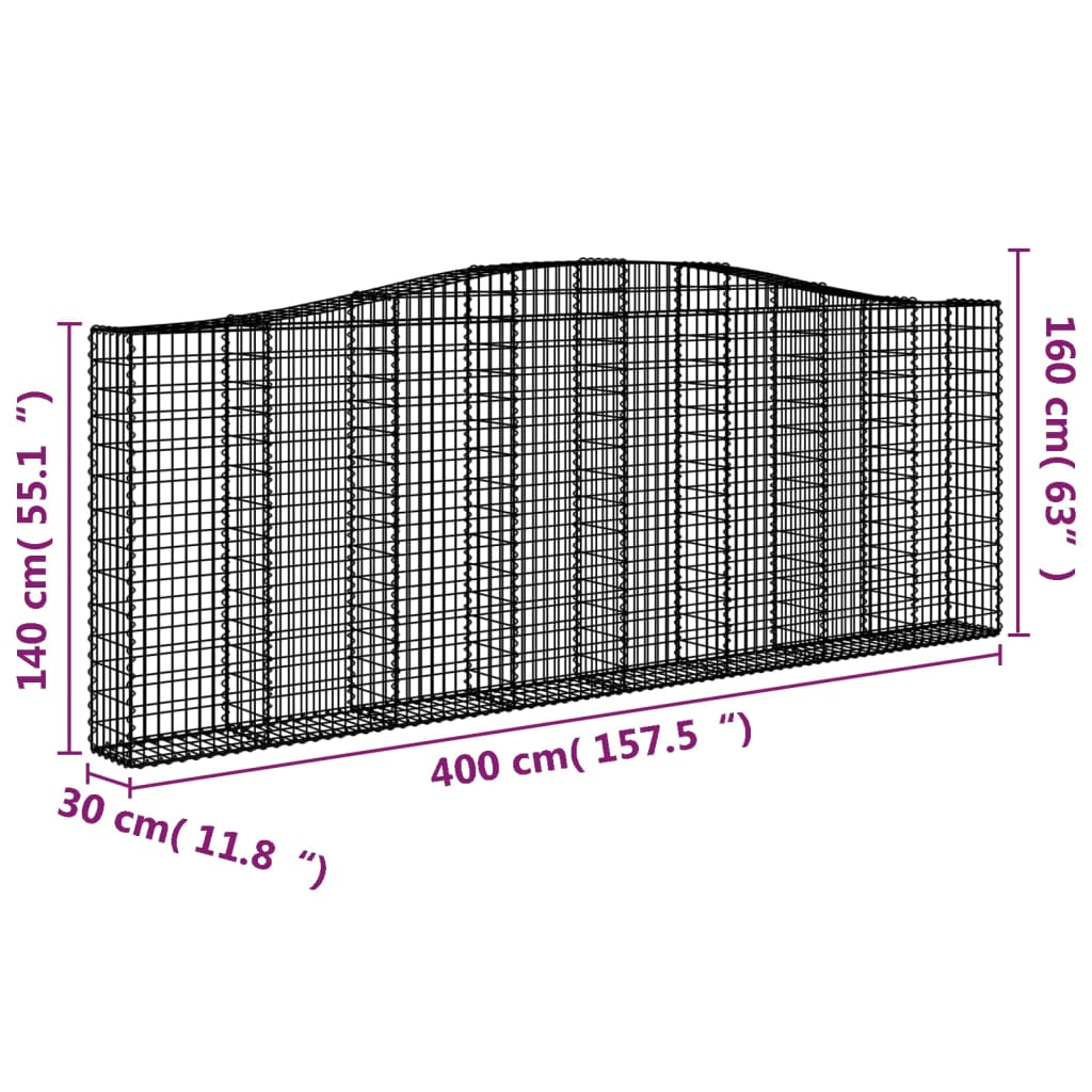 vidaXL Lučne gabionske košare 25kom 400x30x140/160cm pocinčano željezo