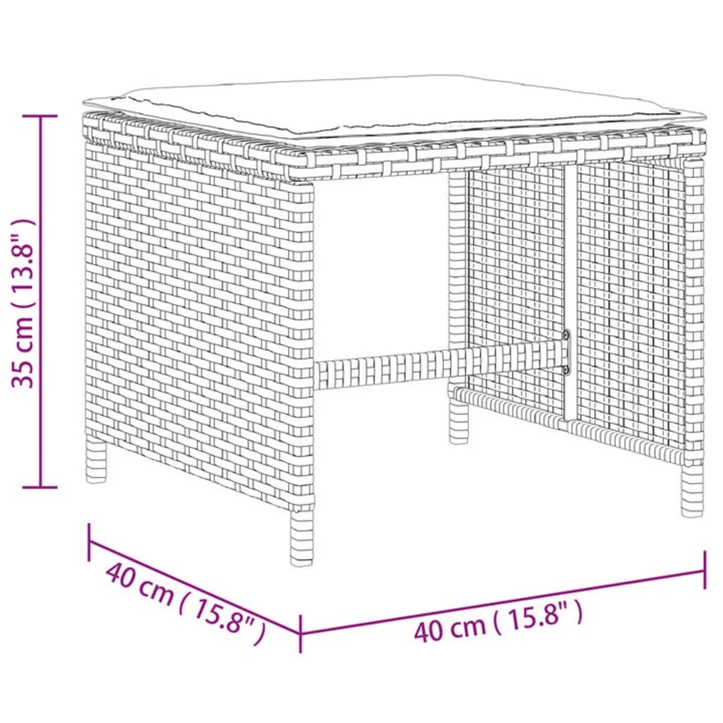 vidaXL Vrtni stolci s jastucima 4 kom sivi 40x40x35 cm od poliratana