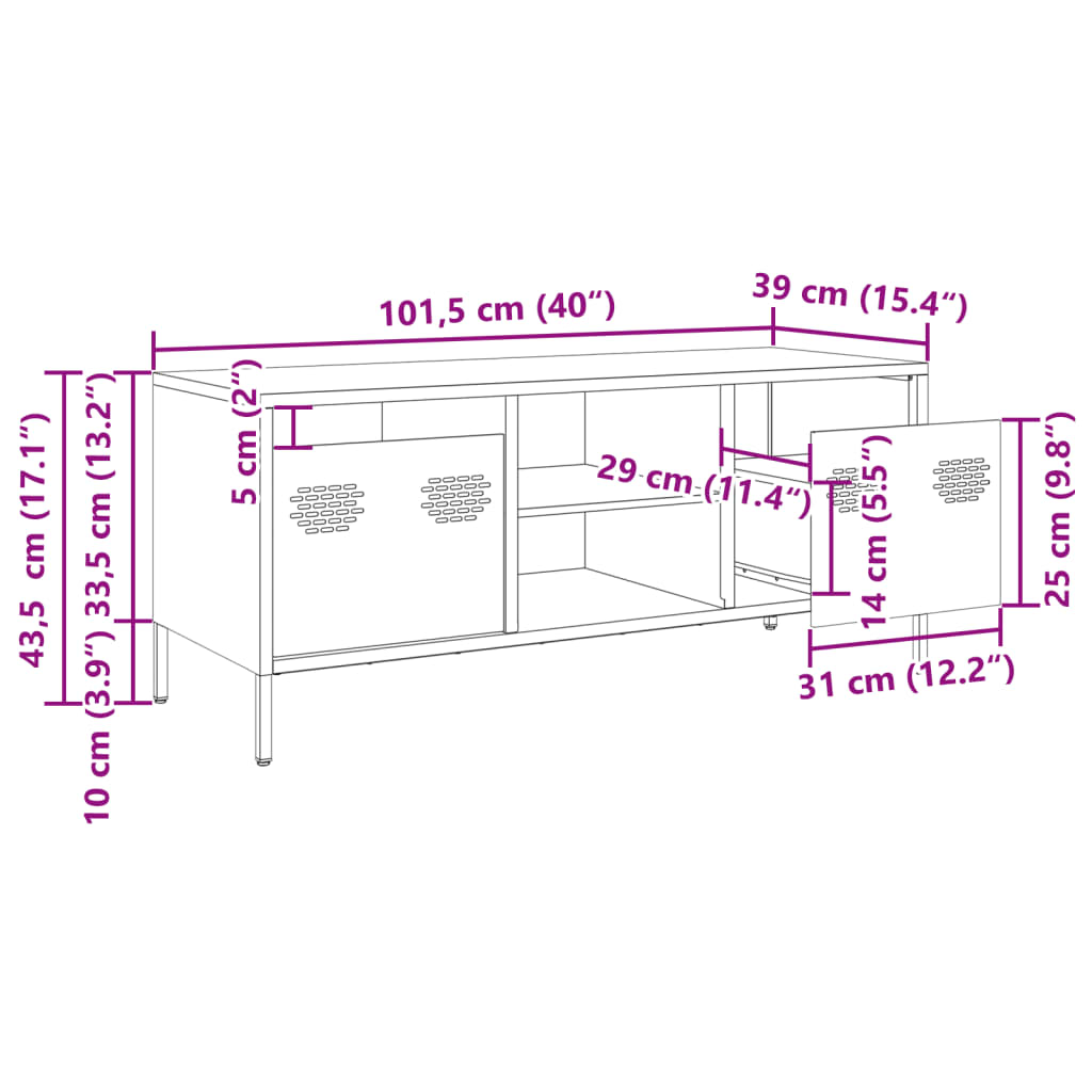 vidaXL TV ormarić maslinastozeleni 101,5 x 39 x 43,5 cm čelični