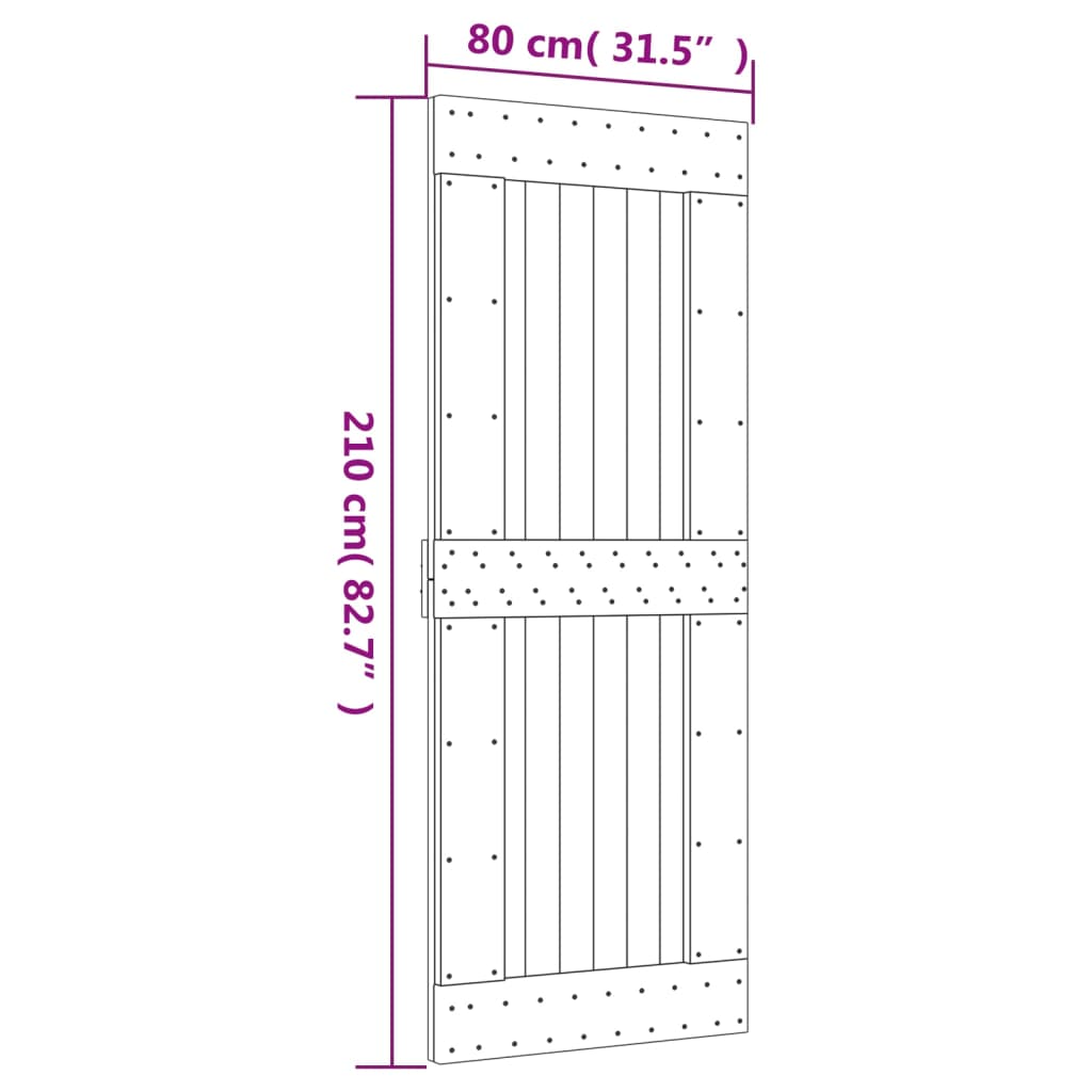 vidaXL Klizna vrata s priborom za montažu 80 x 210 cm masivna borovina