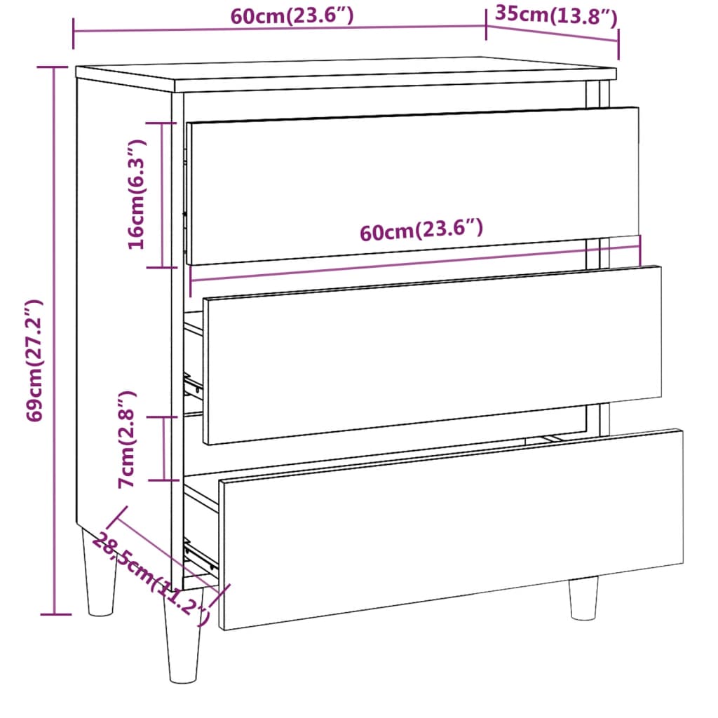 vidaXL Komoda boja smeđeg hrasta 60 x 35 x 69 cm konstruirano drvo