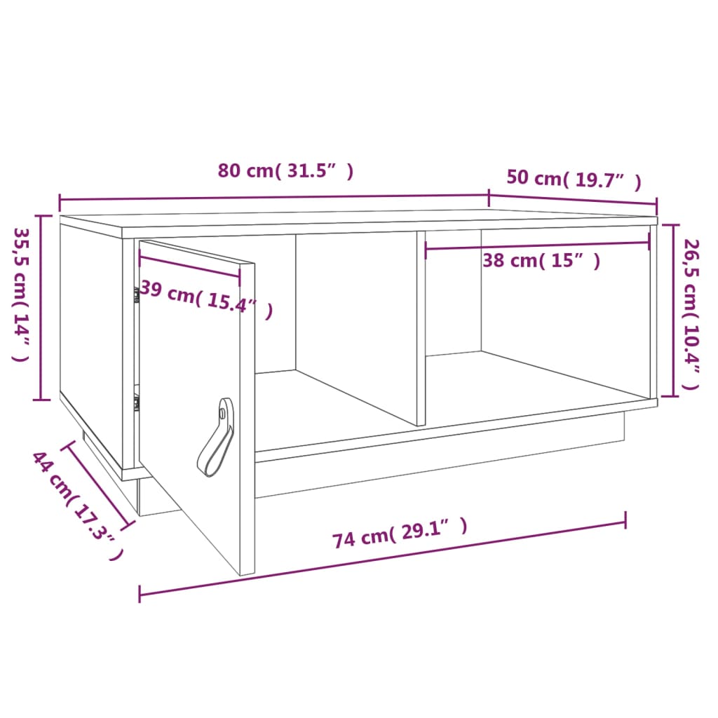 vidaXL Stolić za kavu 80 x 50 x 35,5 cm od masivne borovine