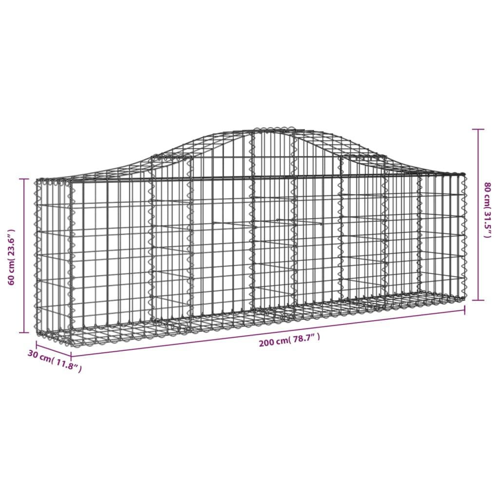 vidaXL Lučne gabionske košare 10 kom 200x30x60/80 cm pocinčano željezo