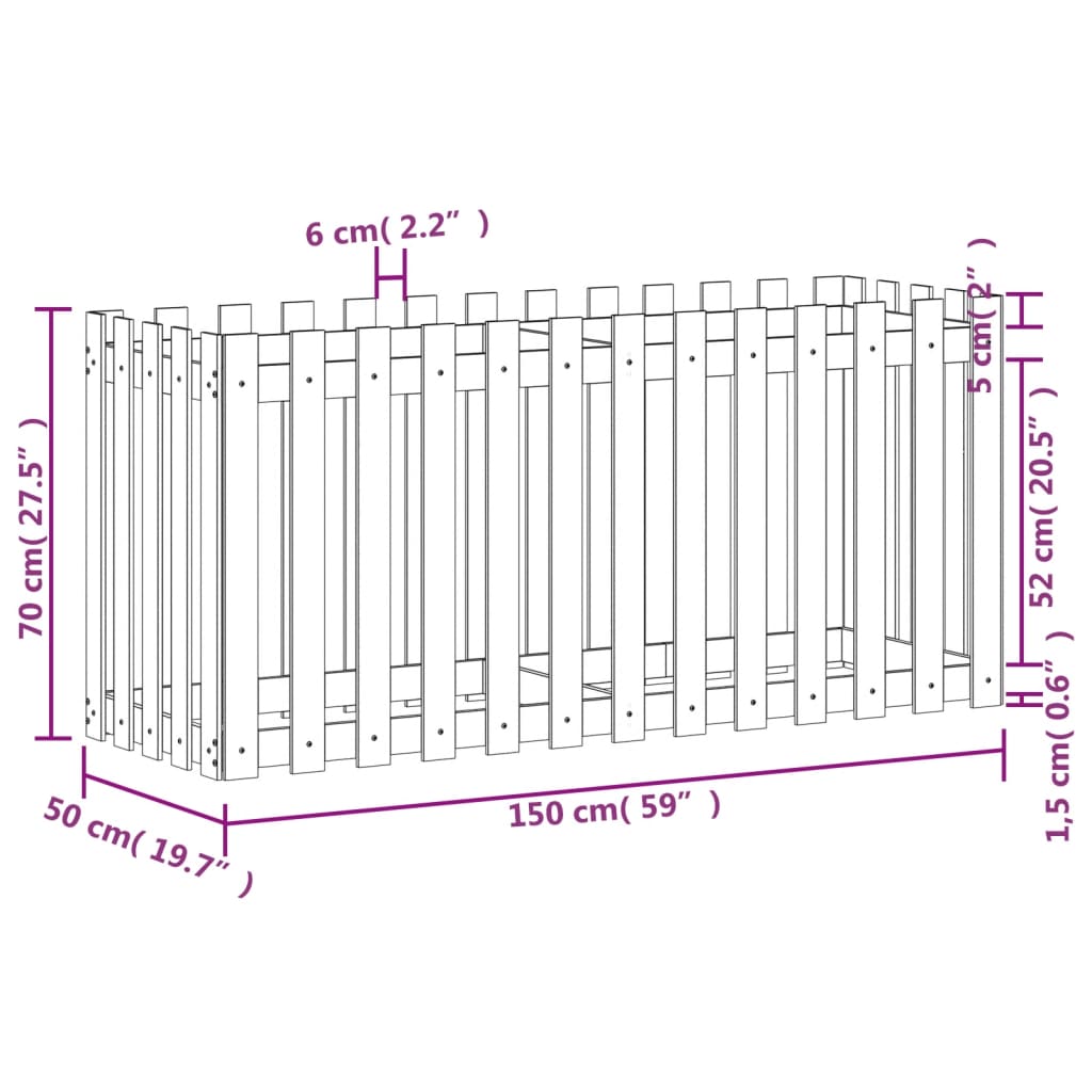 vidaXL Povišena vrtna gredica 150x50x70 cm impregnirana borovina