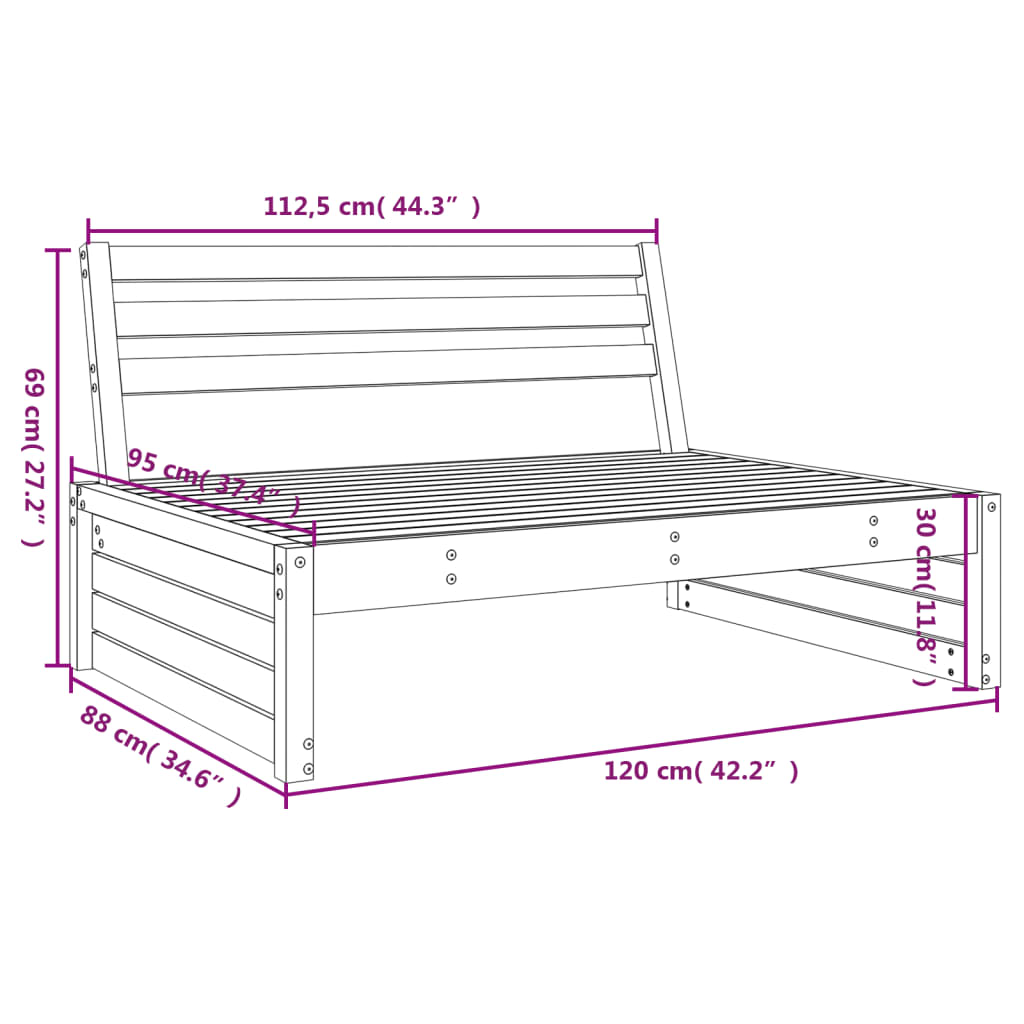 vidaXL Srednja vrtna sofa 120 x 80 cm od masivne borovine