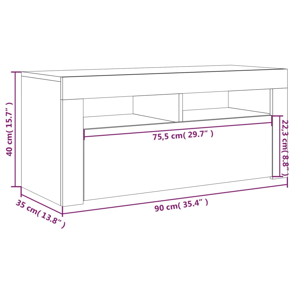 vidaXL TV ormarić s LED svjetlima boja sivog hrasta sonome 90x35x40 cm