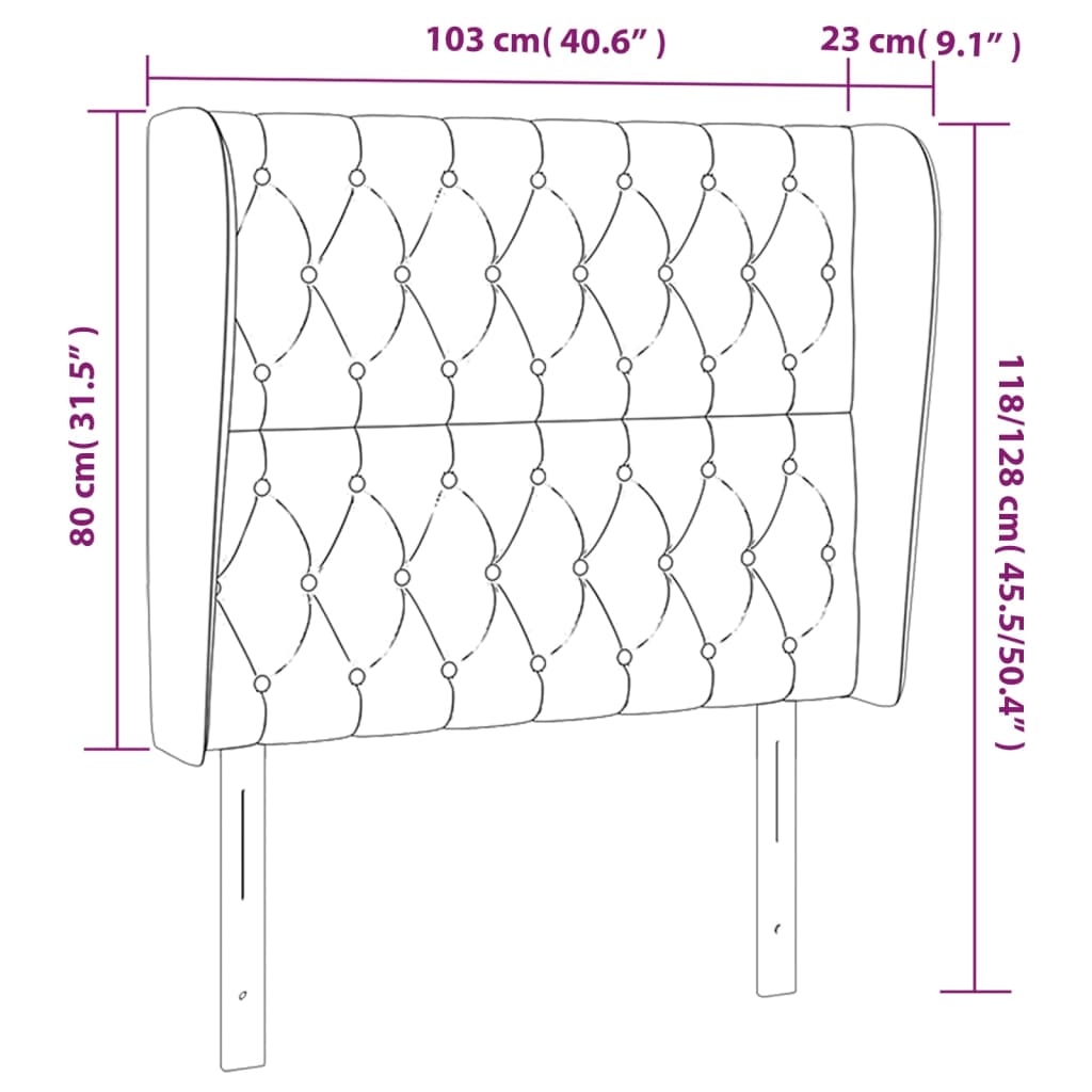 vidaXL Uzglavlje s ušima crno 103x23x118/128 cm od tkanine