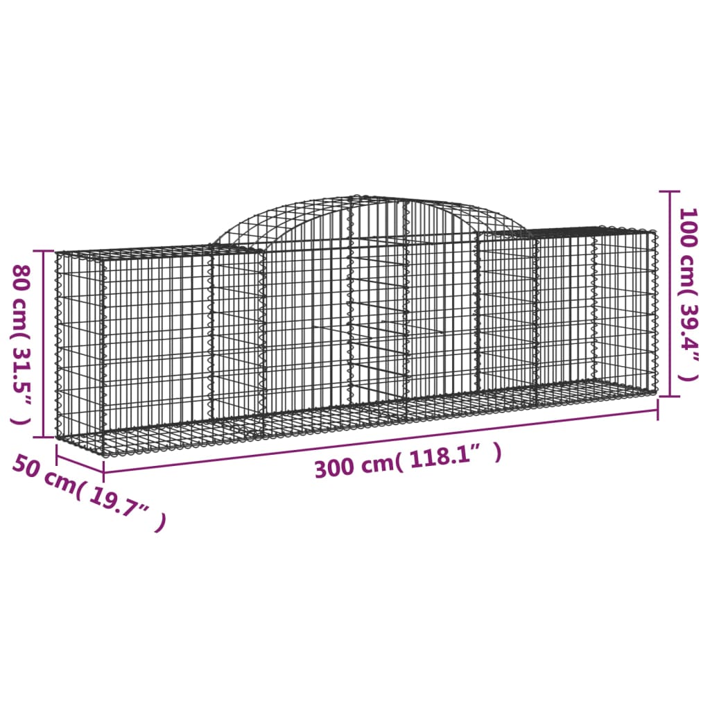 vidaXL Lučne gabionske košare 10 kom 300x50x80/100cm pocinčano željezo