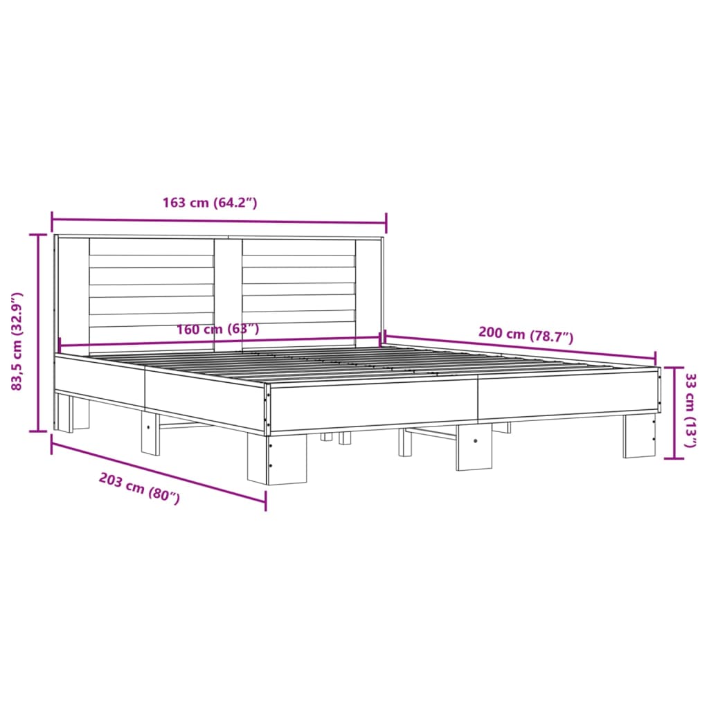 vidaXL Okvir kreveta boja hrasta 160x200 cm konstruirano drvo i metal