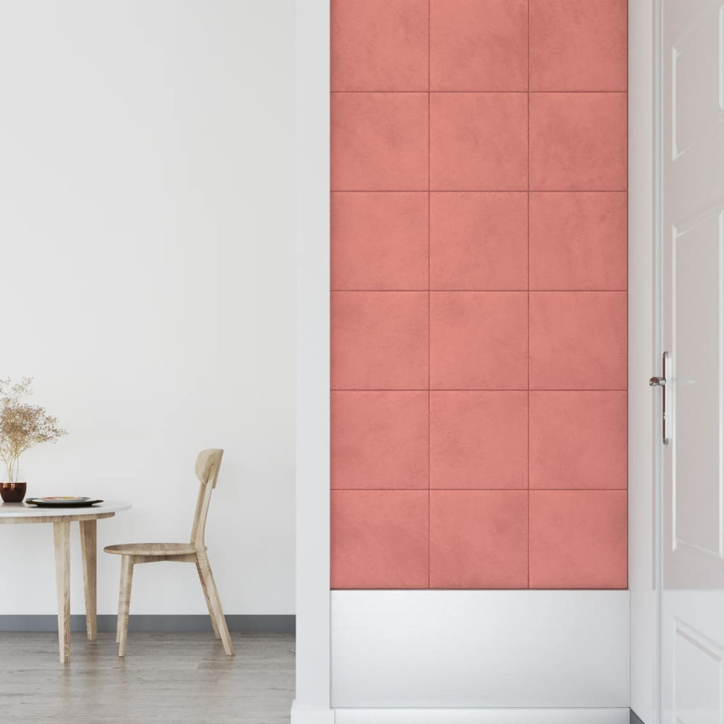 vidaXL Zidne ploče 12 kom ružičaste 30 x 30 cm baršunaste 1,08 m²