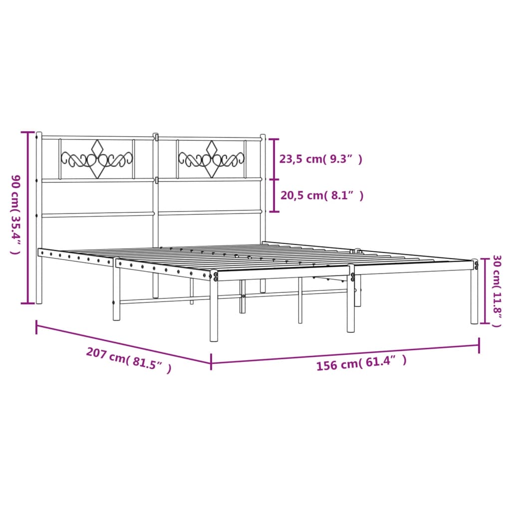 vidaXL Metalni okvir za krevet s uzglavljem crni 150x200 cm