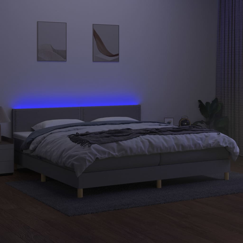 vidaXL Krevet box spring s madracem LED svjetlosivi 200x200 cm tkanina