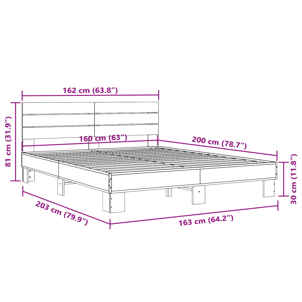 vidaXL Okvir za krevet crni 160x200 cm konstruirano drvo i metal