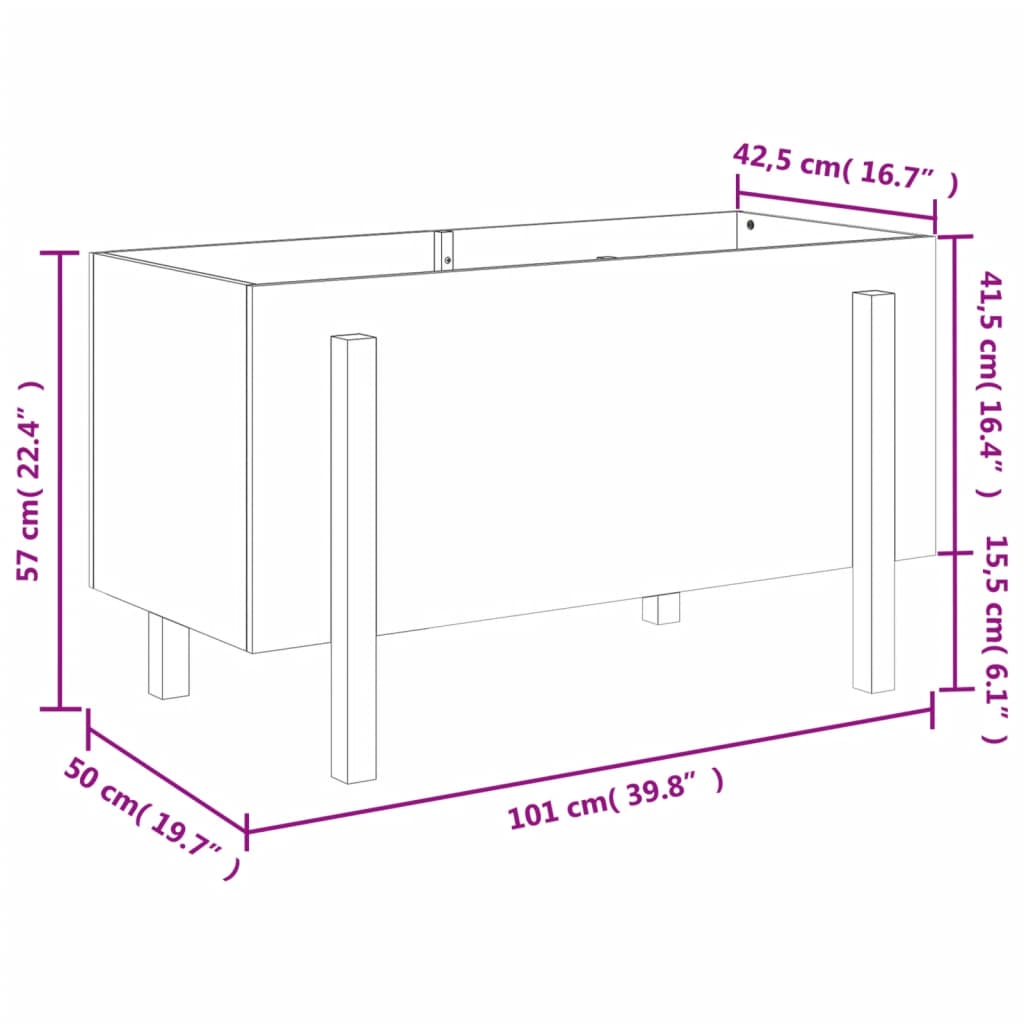 vidaXL Povišena vrtna gredica bijela 101 x 50 x 57 cm masivna borovina