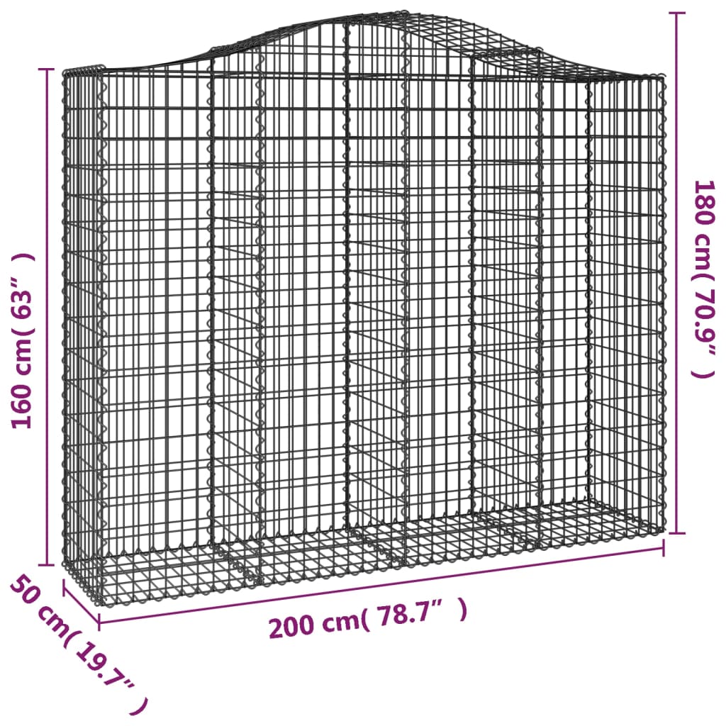 vidaXL Gabionska košara s lukom 200x50x160/180 cm pocinčano željezo