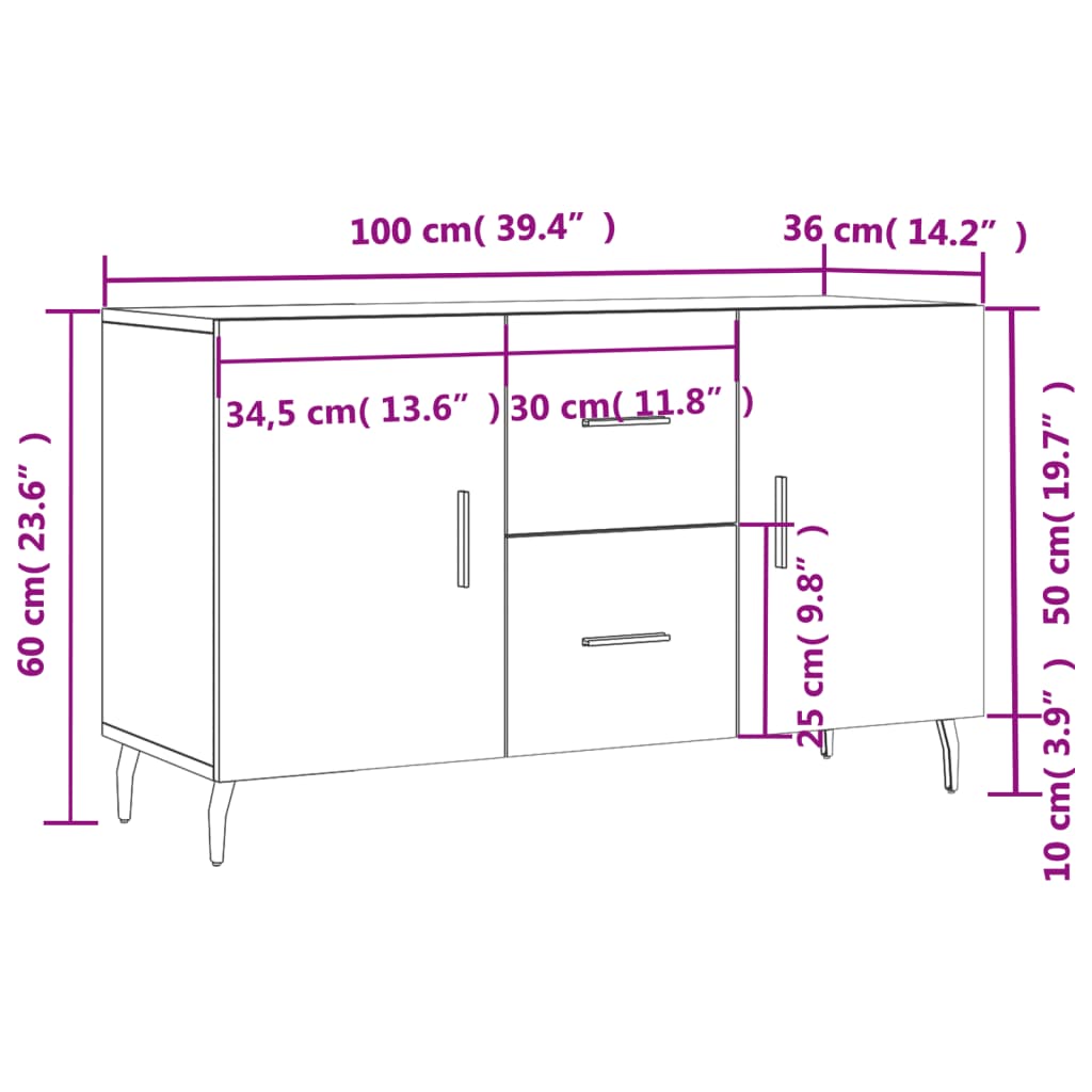 vidaXL Komoda crna 100 x 36 x 60 cm od konstruiranog drva