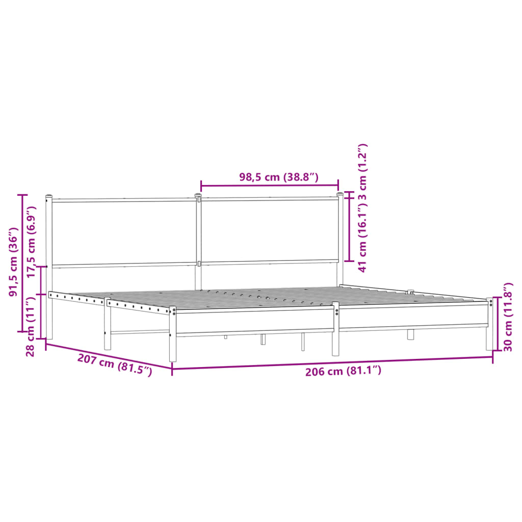 vidaXL Metalni okvir kreveta bez madraca smeđa boja hrasta 200x200 cm