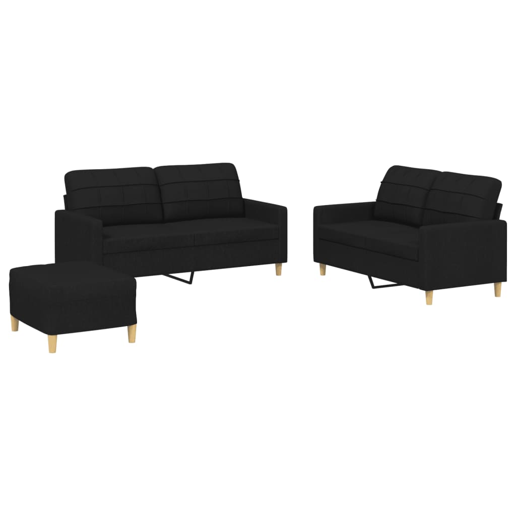 vidaXL 3-dijelni set sofa s jastucima crni od tkanine