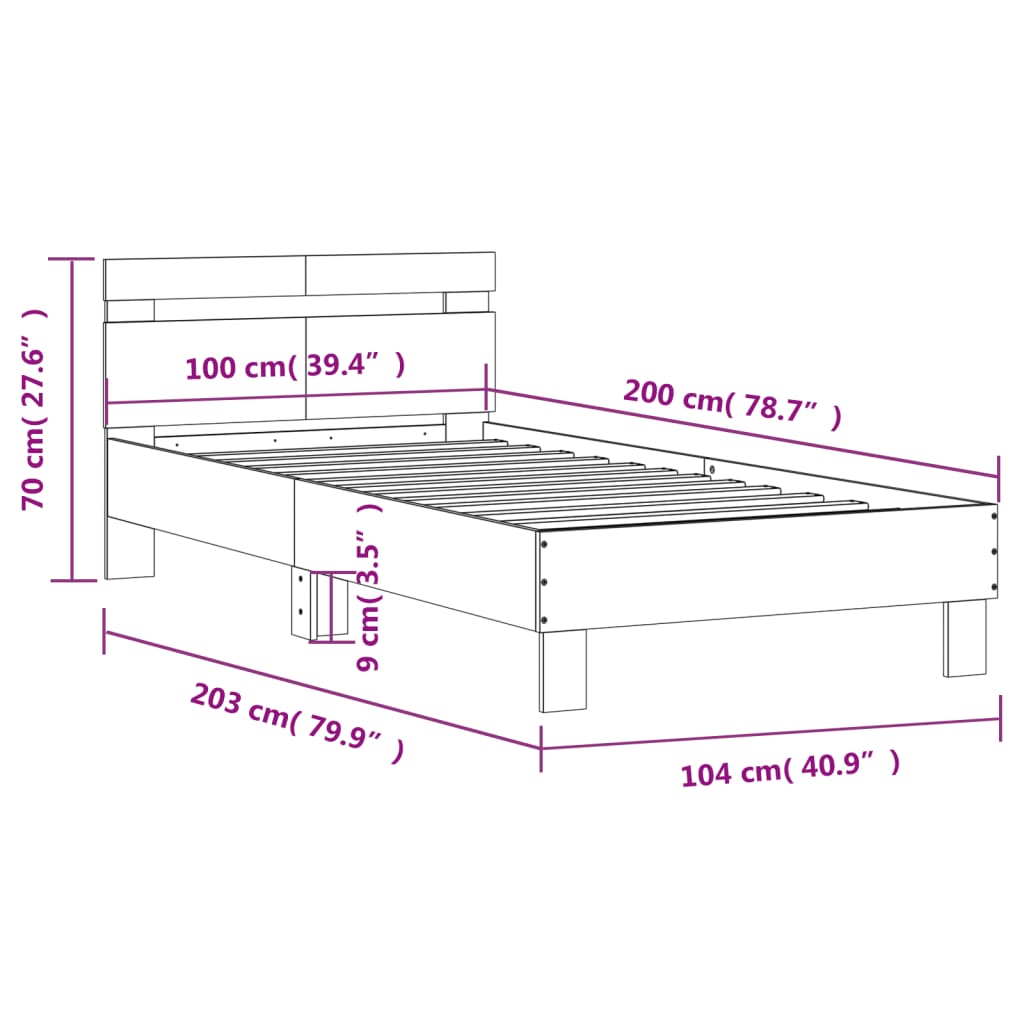 vidaXL Okvir kreveta s uzglavljem LED boja hrasta sonome 100 x 200 cm