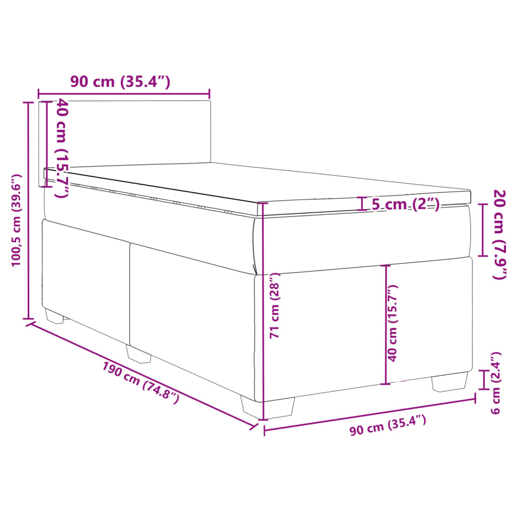 vidaXL Box spring krevet s madracem tamnoplavi 90x190 cm baršunasti