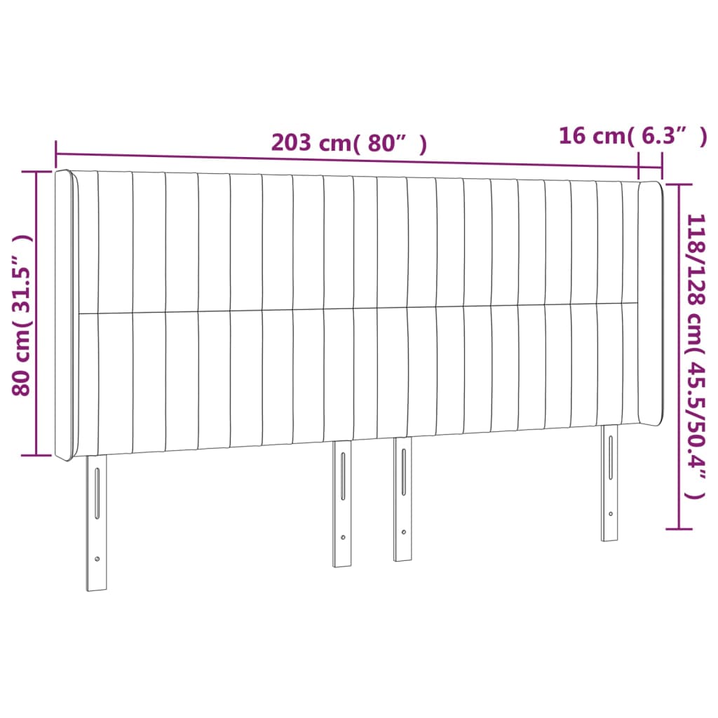 vidaXL Uzglavlje s ušima svjetlosivo 203x16x118/128 cm baršunasto