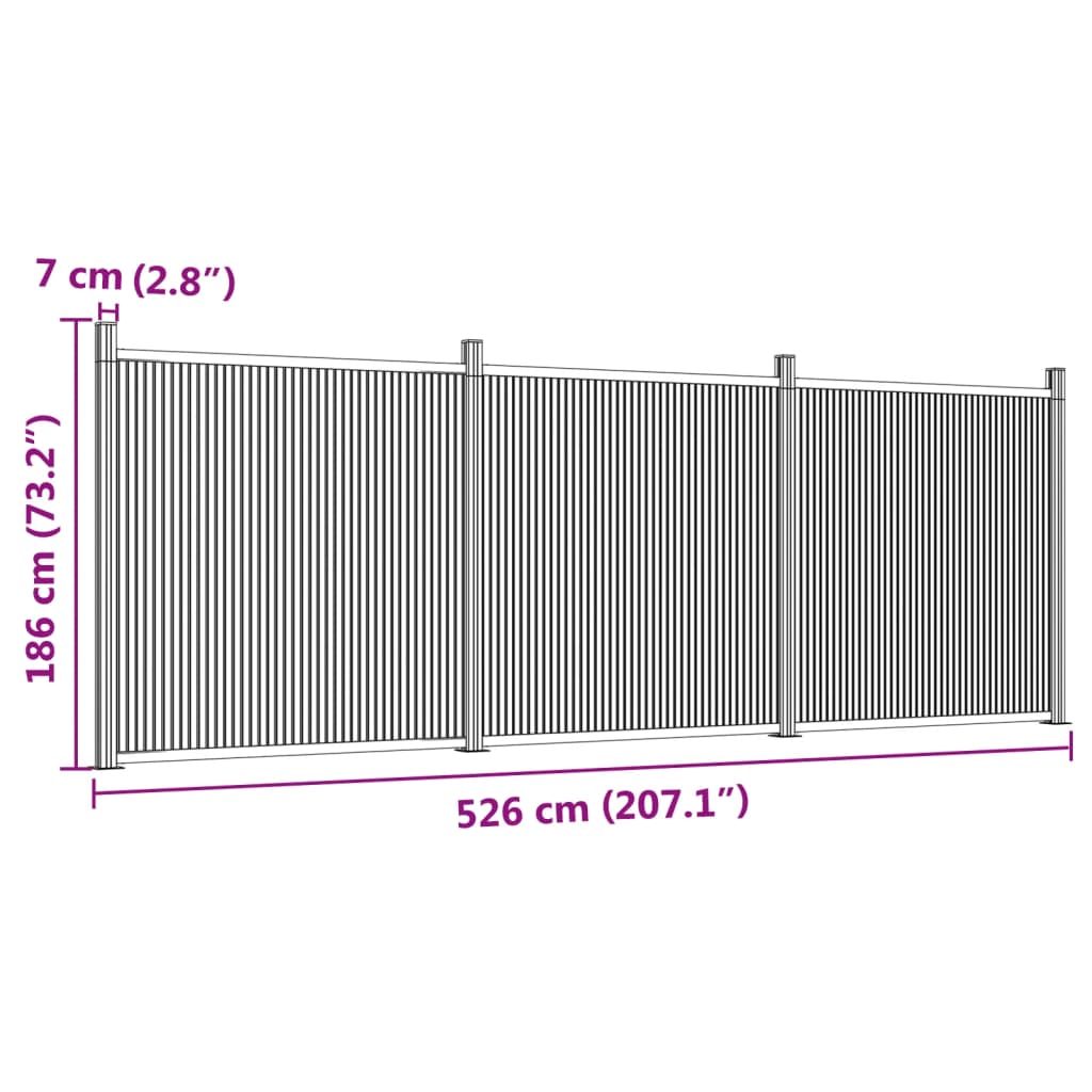 vidaXL Panel za ogradu sivi 526 x 186 cm WPC