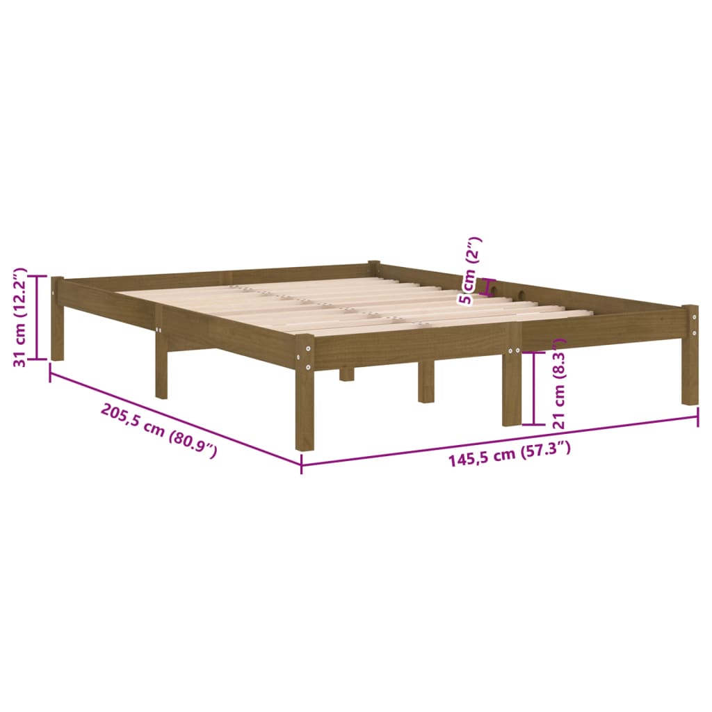 vidaXL Okvir za krevet od masivne borovine boja meda 140 x 200 cm