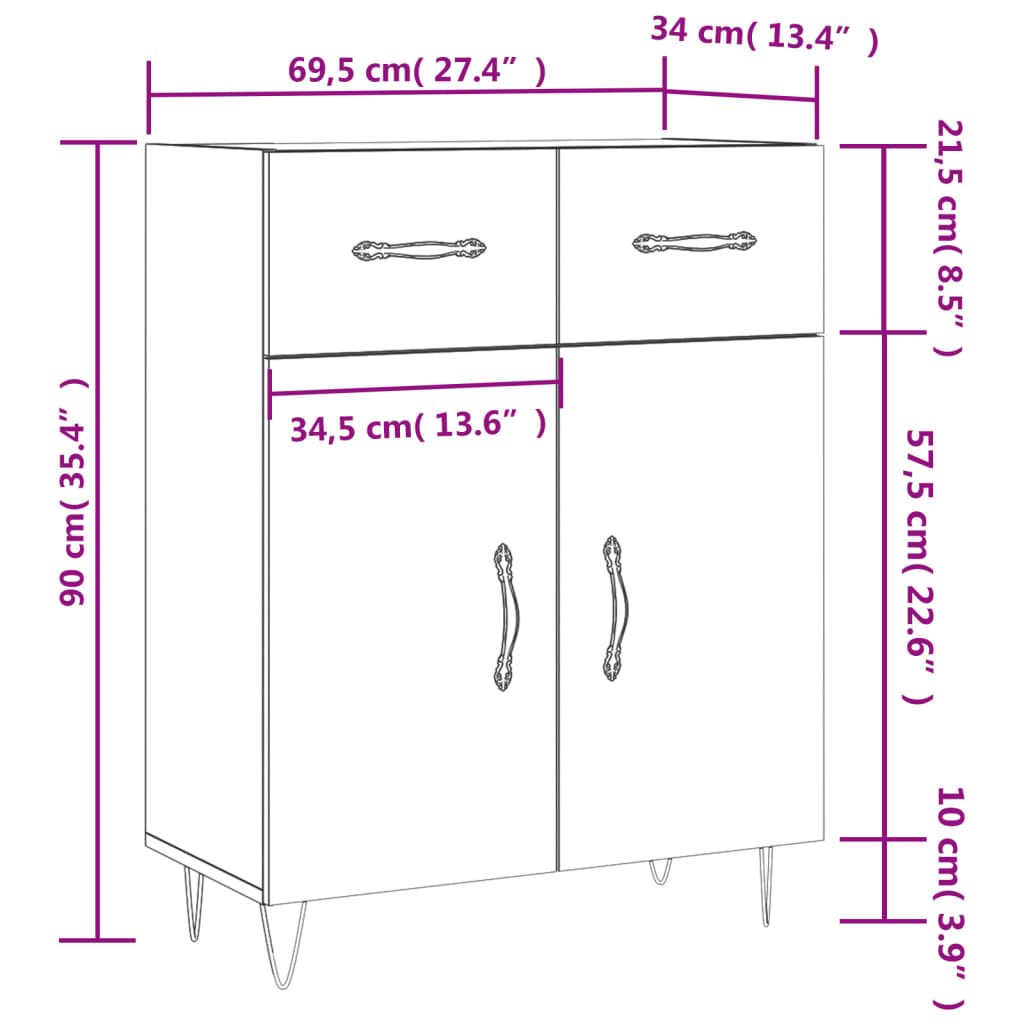 vidaXL Komoda siva boja betona 69,5x34x90 cm od konstruiranog drva