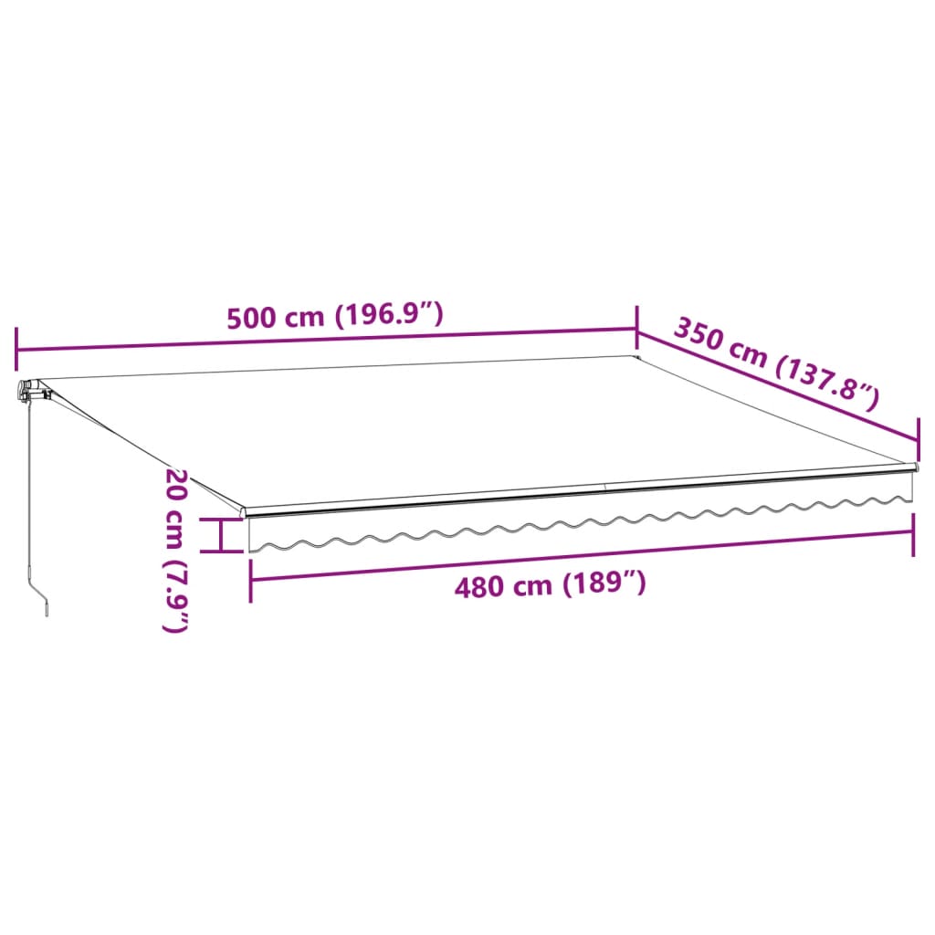 vidaXL Tenda na ručno uvlačenje smeđa 500 x 350 cm