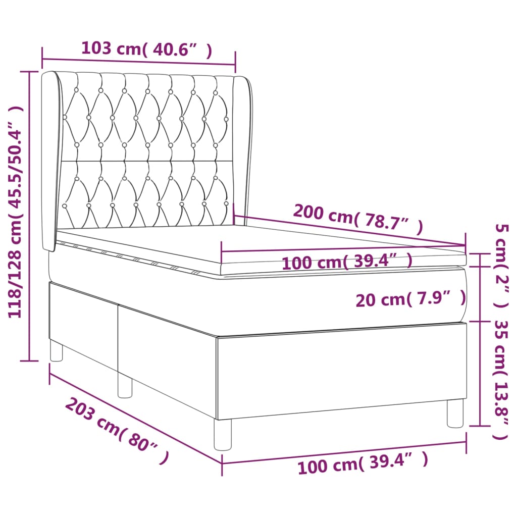 vidaXL Krevet s oprugama i madracem tamnosmeđi 100 x 200 cm od tkanine