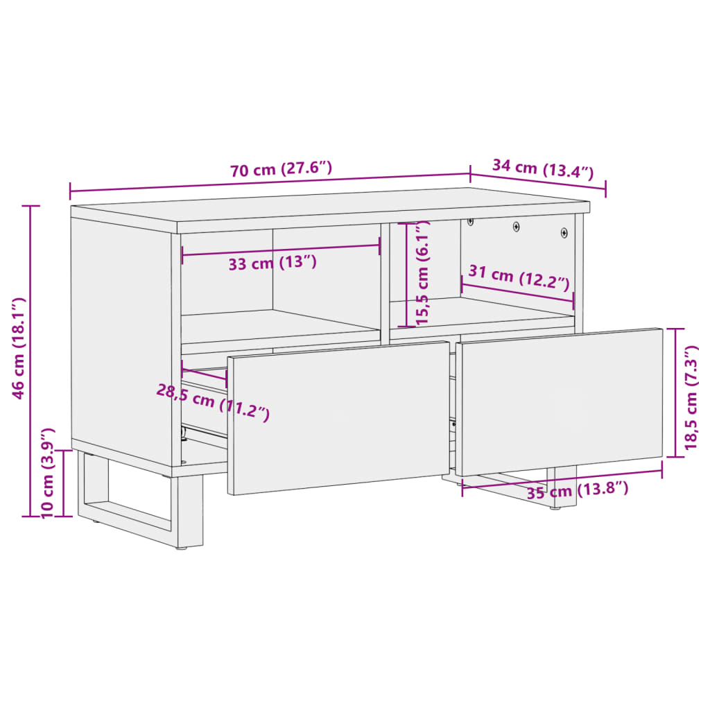 vidaXL TV ormarić 70 x 34 x 46 cm od masivnog bagremovog drva