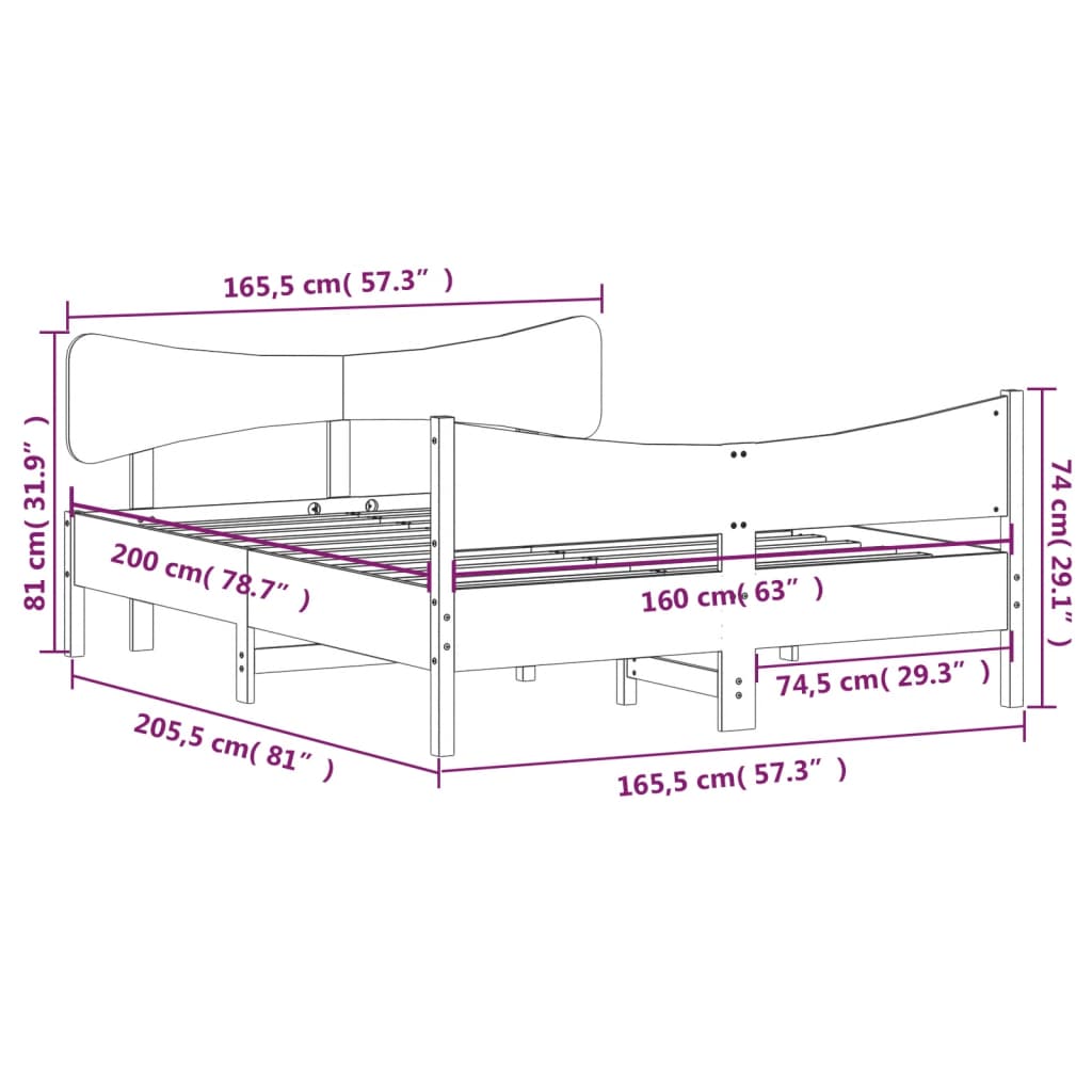 vidaXL Okvir kreveta bez madraca bijeli 160x200 cm od masivne borovine