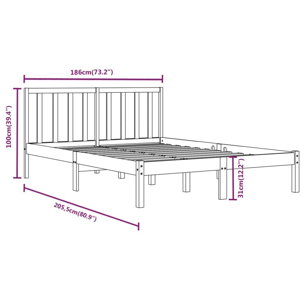 vidaXL Okvir za krevet od borovine crni 180 x 200 cm bračni