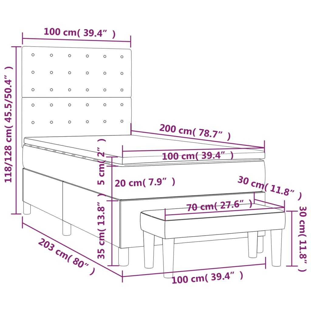 vidaXL Box spring krevet s madracem ružičasti 100x200 cm baršunasti