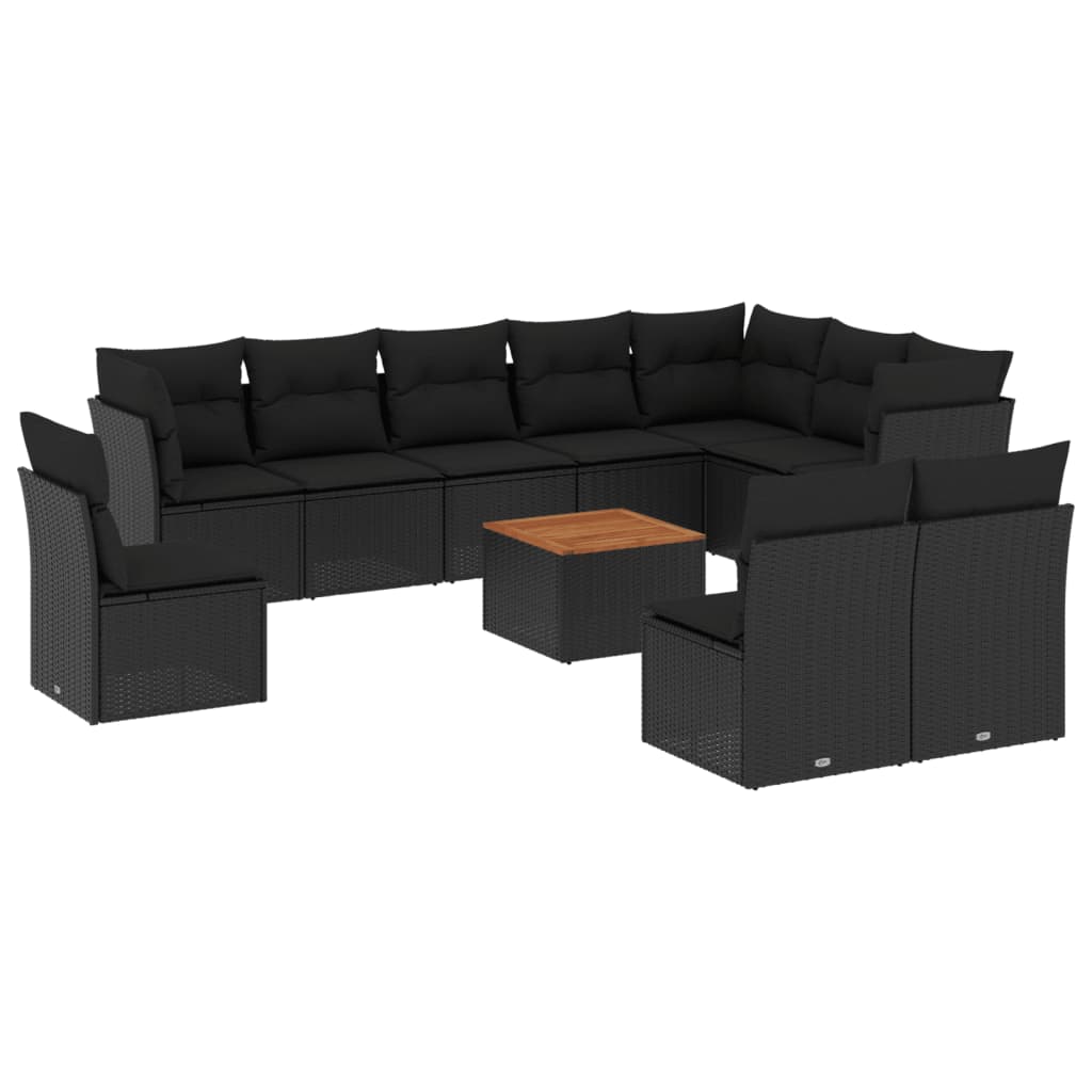 vidaXL 11-dijelni set vrtnih sofa od poliratana s jastucima crni