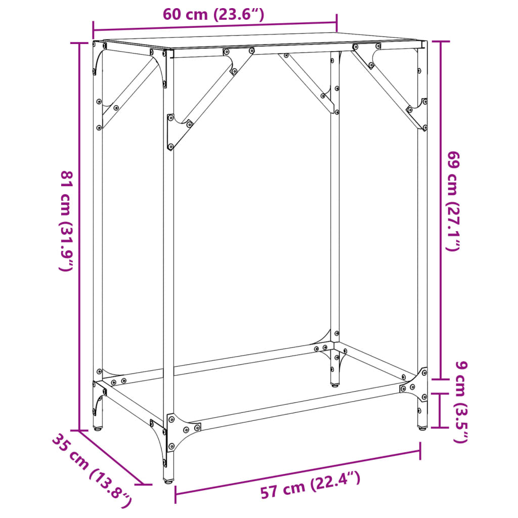 vidaXL Stolić s prozirnom staklenom površinom 60x35x81 cm čelik