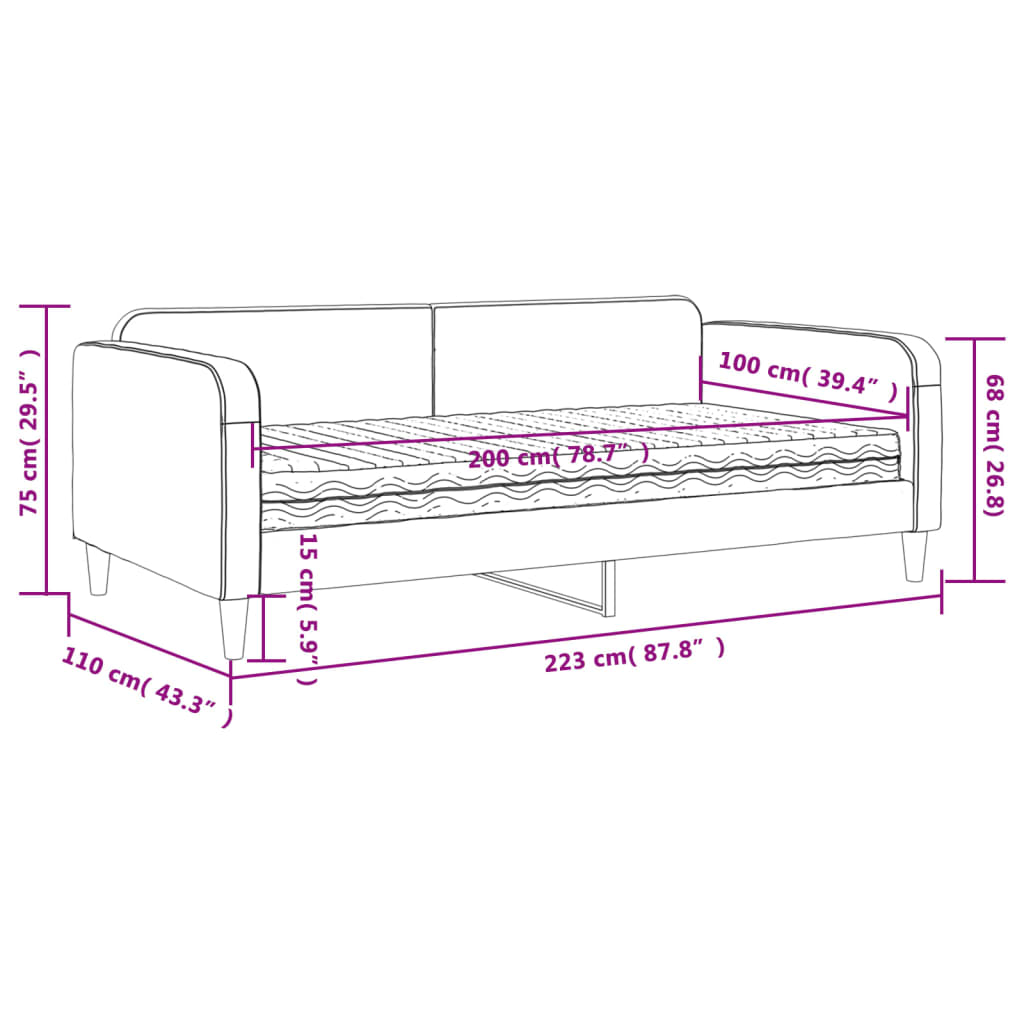 vidaXL Dnevni krevet s madracem tamnosivi 100 x 200 cm od tkanine