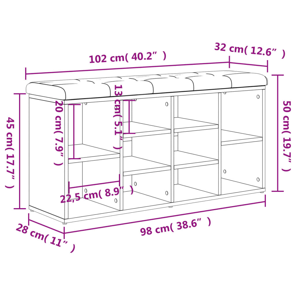 vidaXL Klupa za cipele boja hrasta 102 x 32 x 50 cm konstruirano drvo