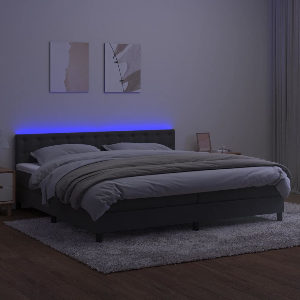 vidaXL Krevet box spring s madracem LED tamnosivi 200x200 cm baršun