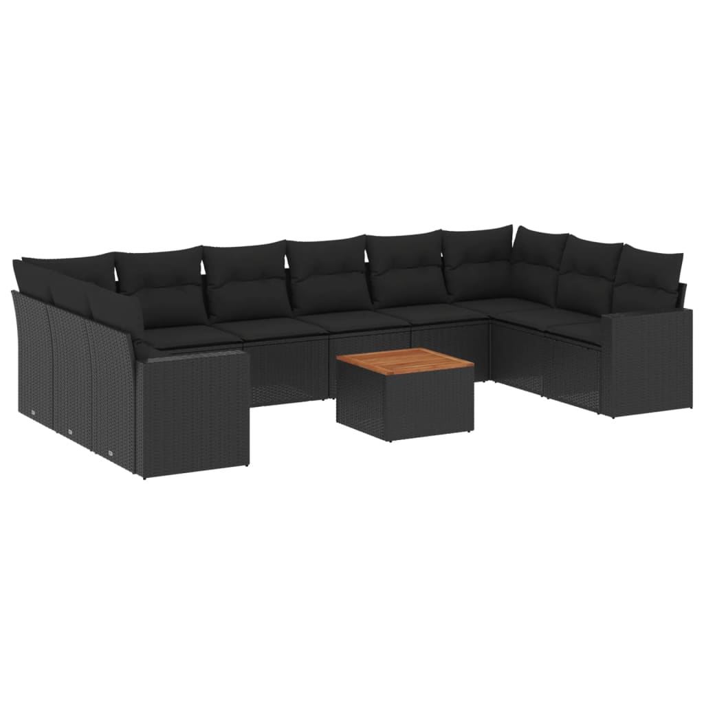 vidaXL 11-dijelni set vrtnih sofa od poliratana s jastucima crni