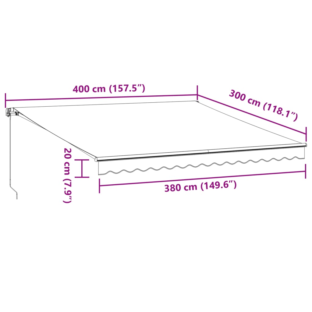 vidaXL Tenda na automatsko uvlačenje bordo 400 x 300 cm