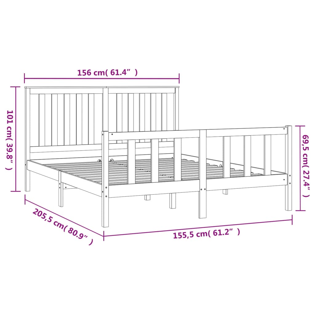 vidaXL Okvir za krevet s uzglavljem bijeli 150 x 200cm borovina bračni