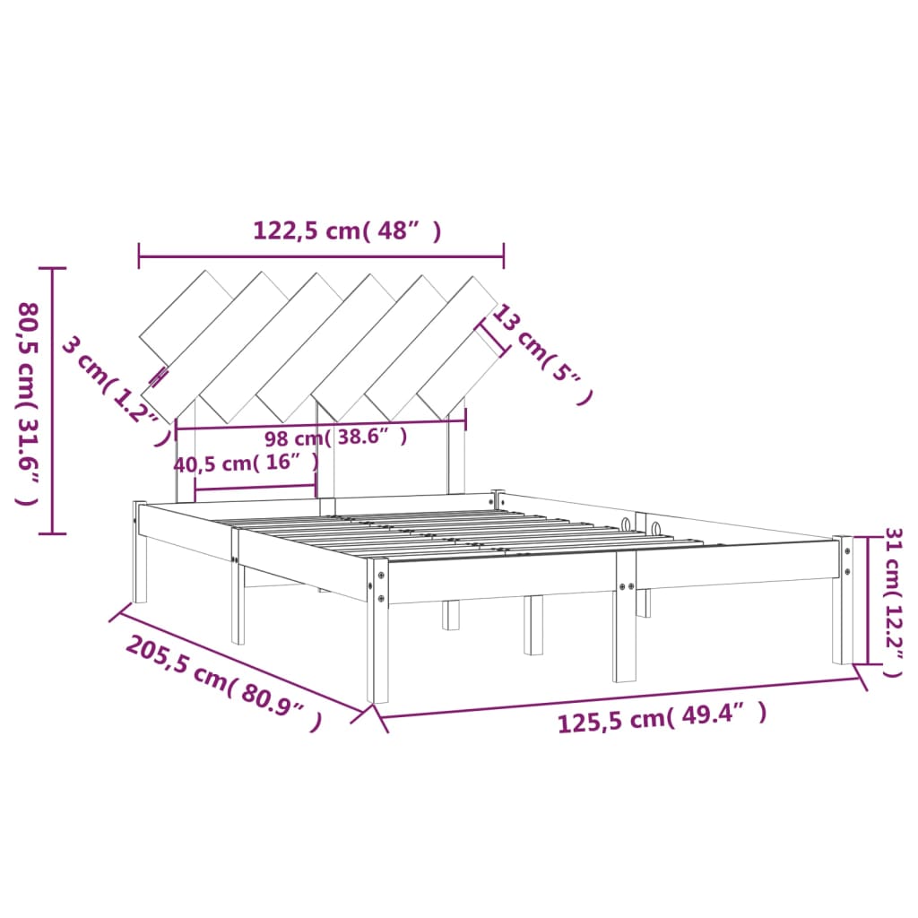 vidaXL Okvir za krevet bijeli 120 x 200 cm od masivnog drva