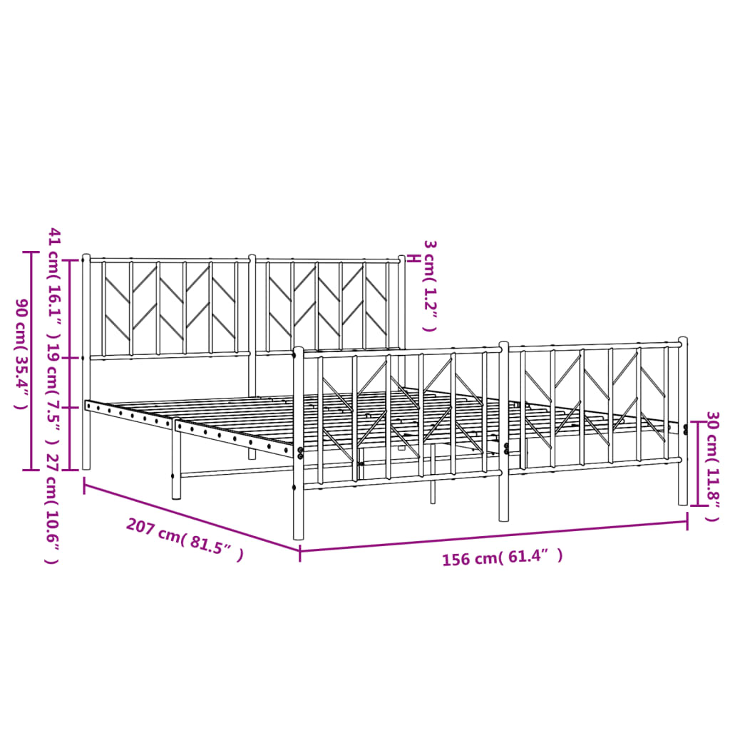 vidaXL Metalni okvir kreveta uzglavlje i podnožje crni 150x200 cm