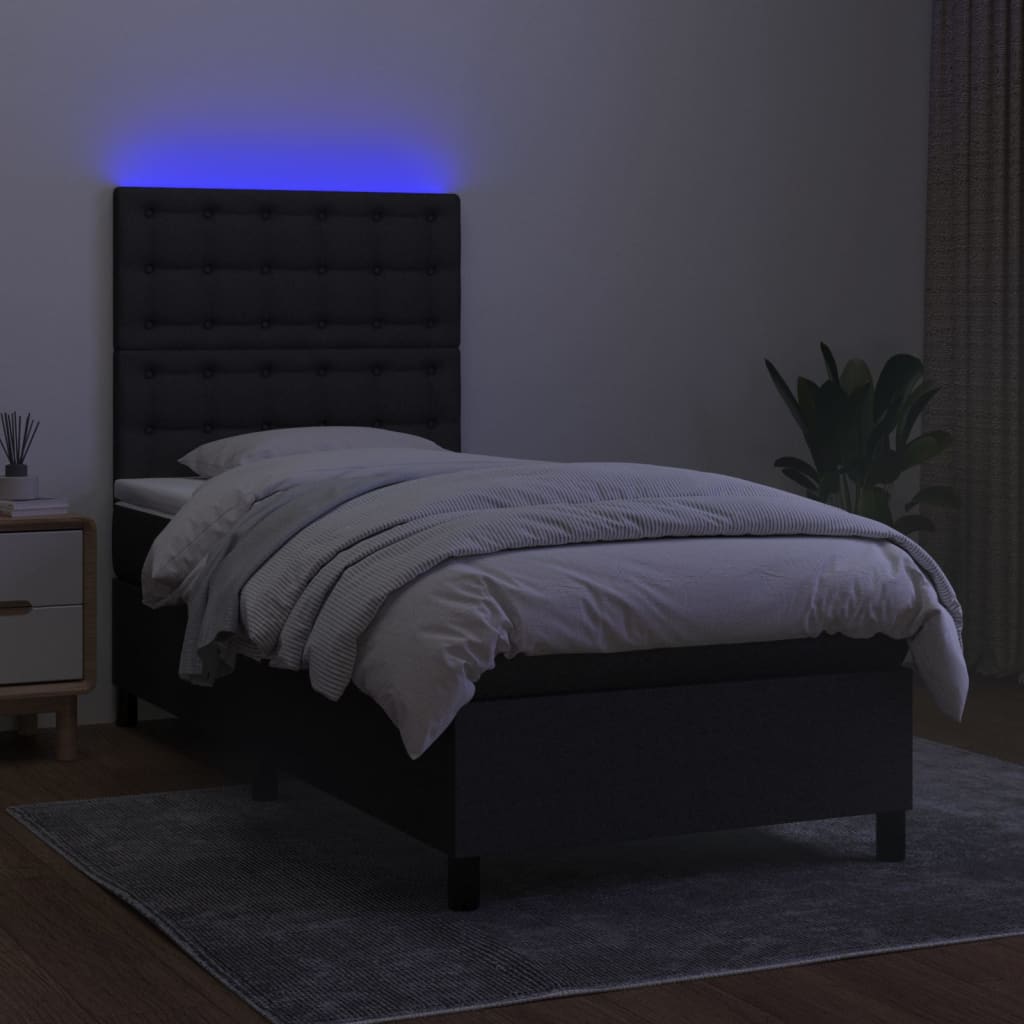 vidaXL Krevet box spring s madracem LED crni 90x200 cm od tkanine