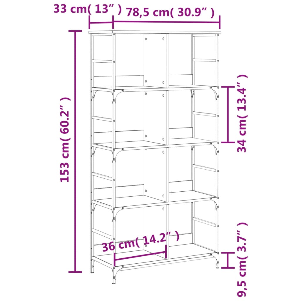 vidaXL Polica za knjige boja hrasta 78,5x33x153 cm konstruirano drvo