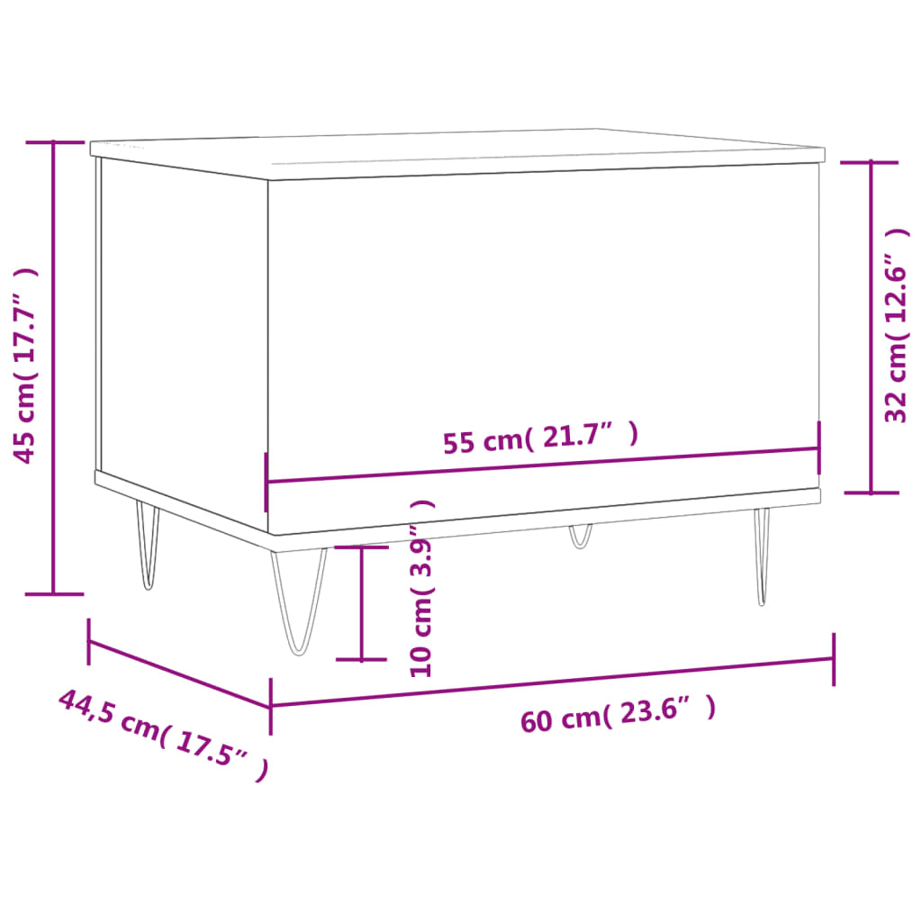 vidaXL Stolić za kavu boja hrasta 60 x 44,5 x 45 cm konstruirano drvo