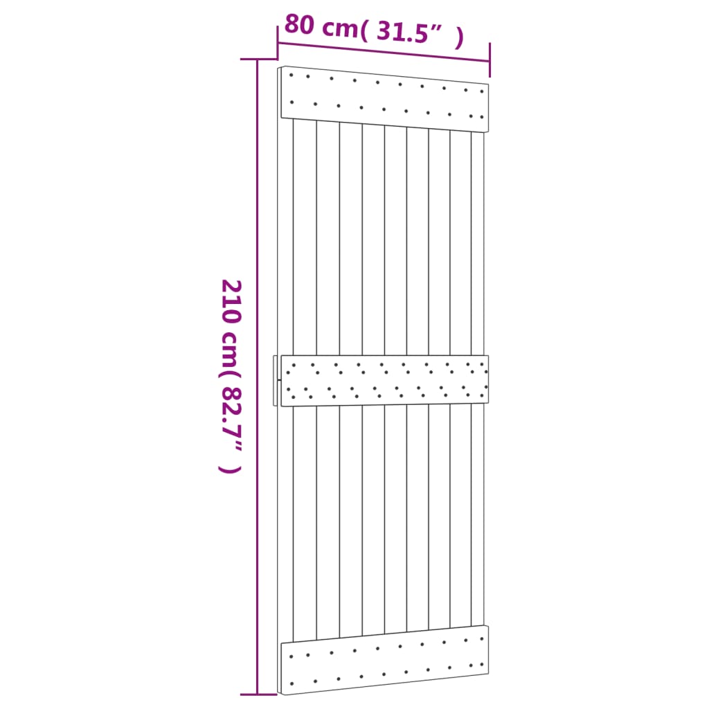 vidaXL Klizna vrata s priborom za montažu 80 x 210 cm masivna borovina