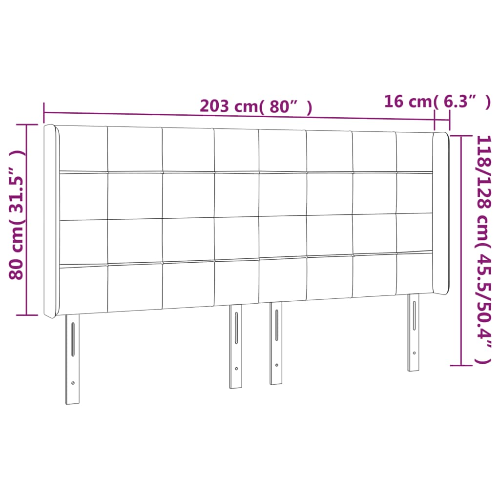 vidaXL LED uzglavlje tamnozeleno 203 x 16 x 118/128 cm baršunasto